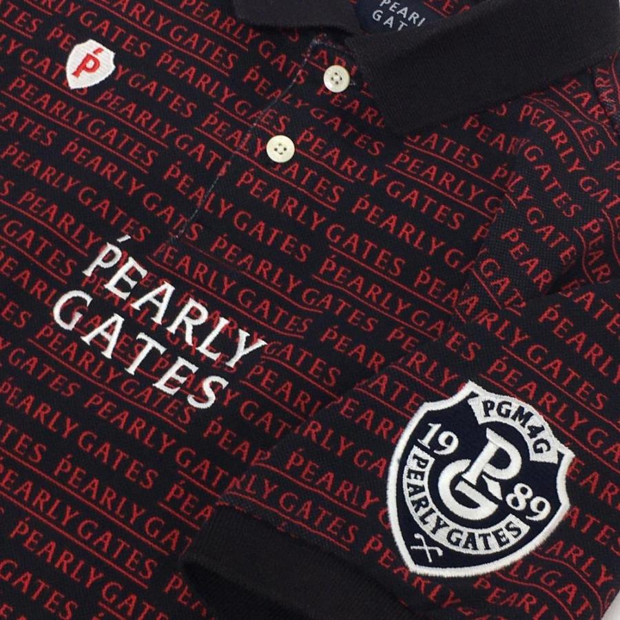 PEARLY GATES（パーリーゲイツ） 半袖ポロシャツ ネイビー×レッド ロゴ