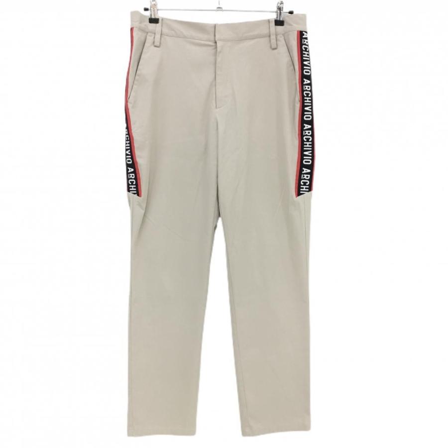 新品未着用 archivio ストレッチパンツ 38 archivio アルチビオ パンツ ベージュ×黒×レッド サイドロゴライン