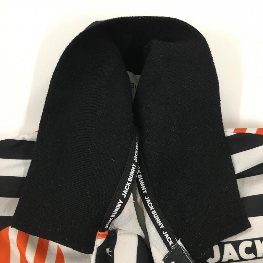 【美品】ジャックバニー 半袖ポロシャツ 白×黒×オレンジ ボーダードット×ストライプ メンズ 4(M) ゴルフウェア 2023年モデル Jack Bunnyの画像