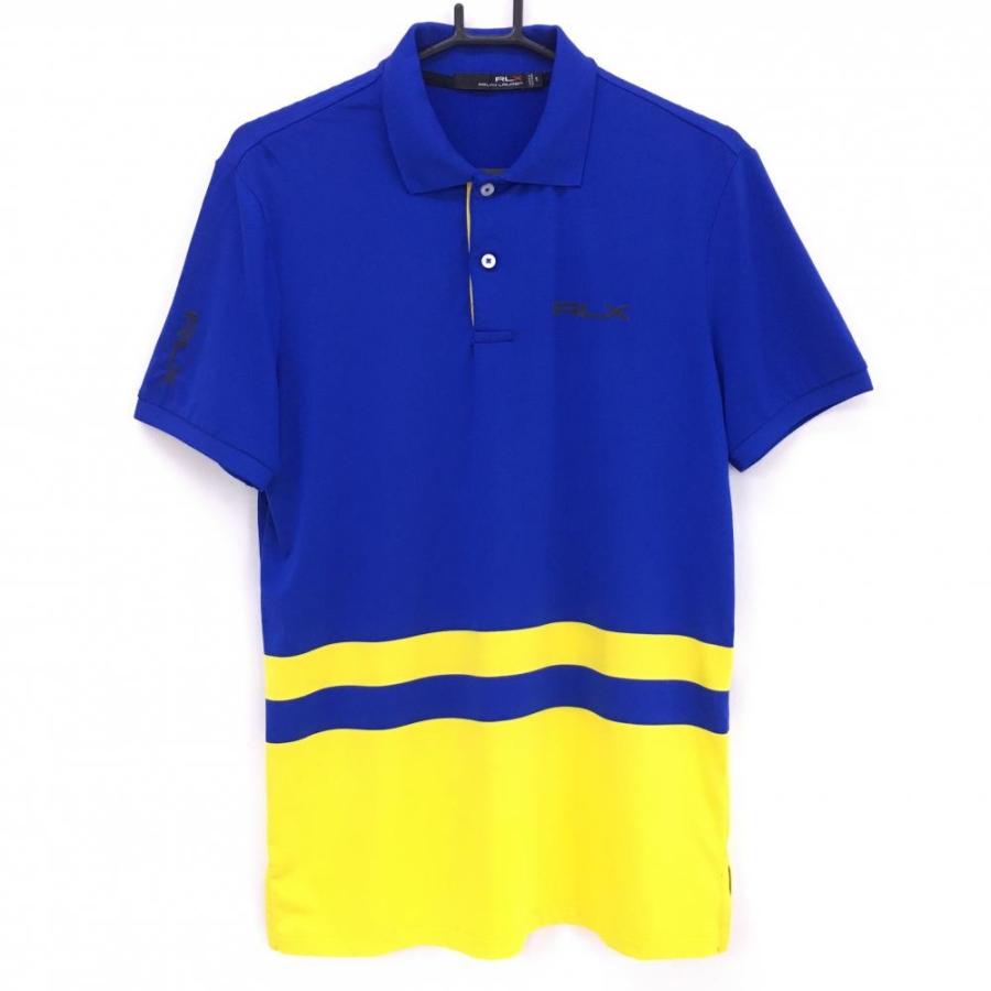 RLX 【美品】RLXラルフローレン 半袖ポロシャツ ブルー×イエロー ロゴ