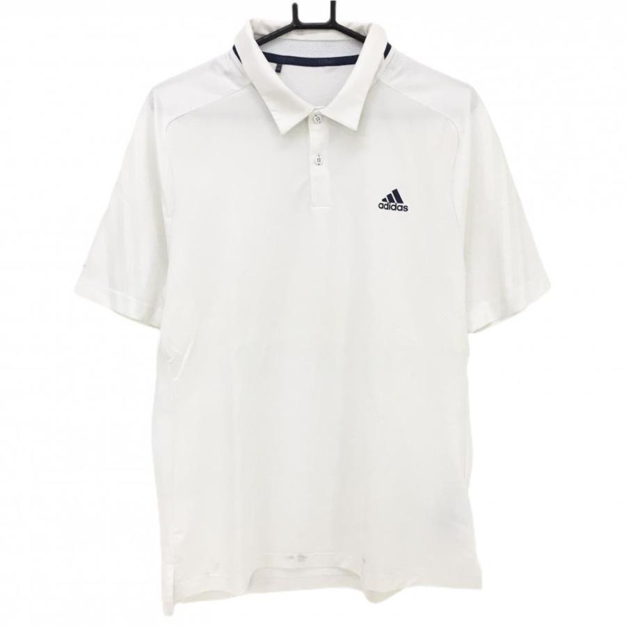 adidas（アディダス） 半袖ポロシャツ 白 ロゴネイビー 袖3ライン 切替