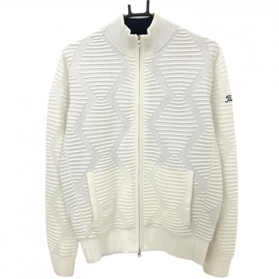 Titleist（タイトリスト） ニットジャケット 白 ロゴネイビー ダイヤ調