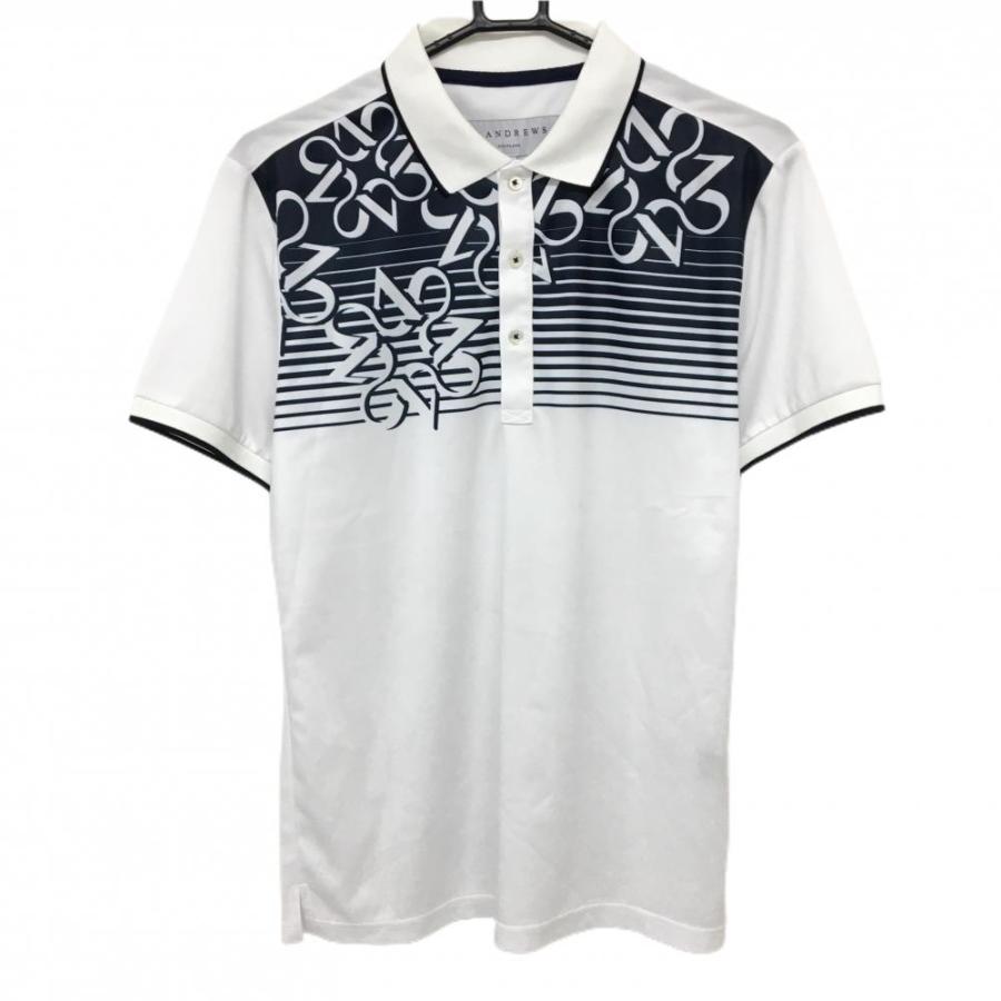 【新品・未使用・タグ付】St Andrews ポロシャツ 総柄 M St ANDREWS 【新品】セントアンドリュース 半袖ポロシャツ 白