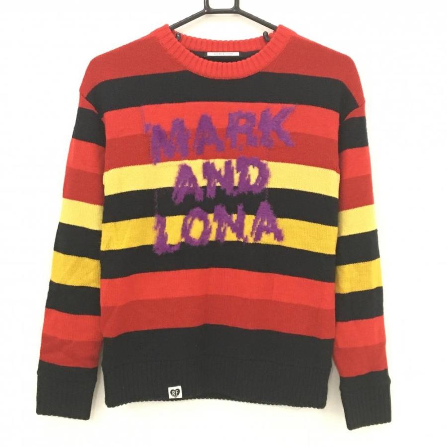 【超美品】マークアンドロナ セーター レッド×黒×イエロー ボーダー ニット ウール混 裏地付 レディース 38(M) ゴルフウェア MARK＆LONA MARK&LONA（マークアンドロナ） 【超美品】マークアンドロナ セーター