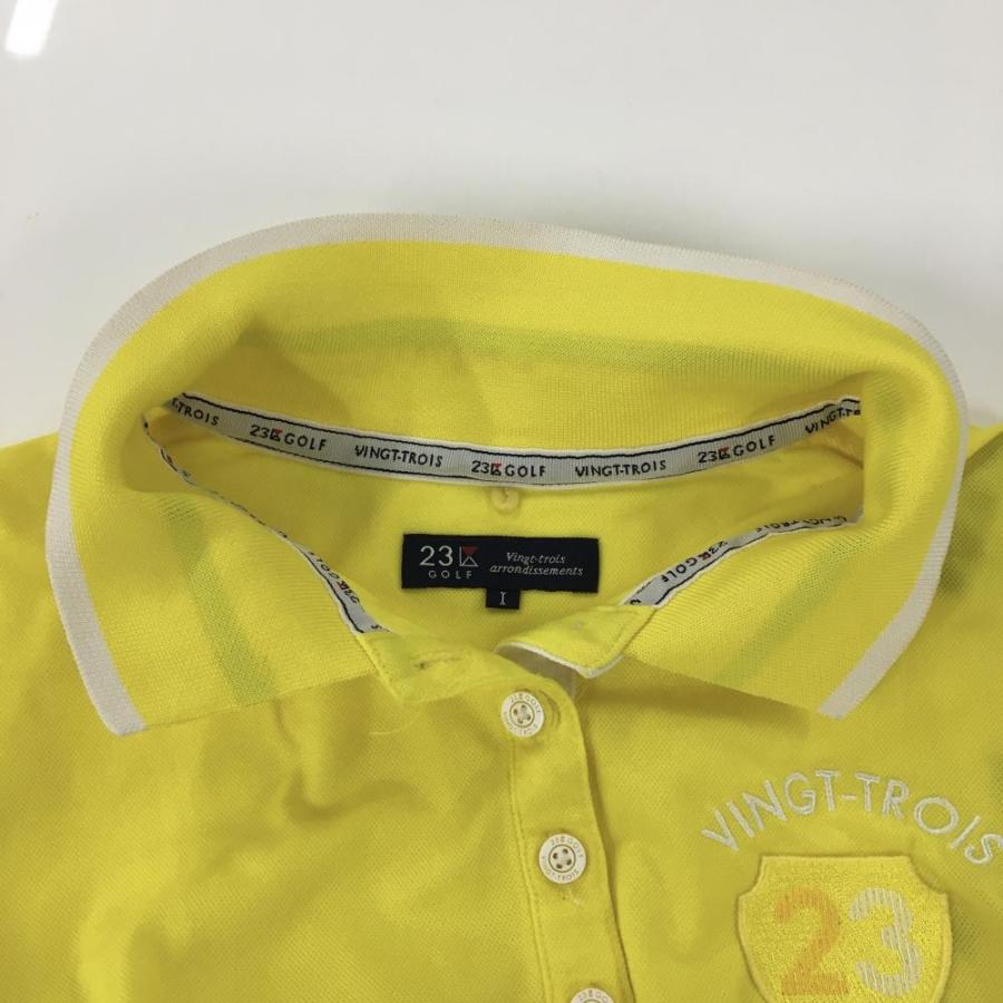 23区GOLF 23区ゴルフ 半袖ポロシャツ イエロー×白 襟裏ボーダー ロゴ 