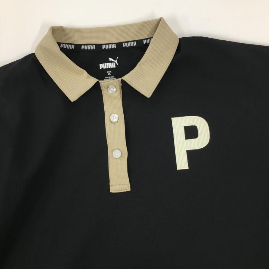 PUMA GOLF 長袖ポロシャツ ベージュ/ブラック PUMA（プーマ） 【美品】プーマ 長袖ポロシャツ 黒×ベージュ 英字