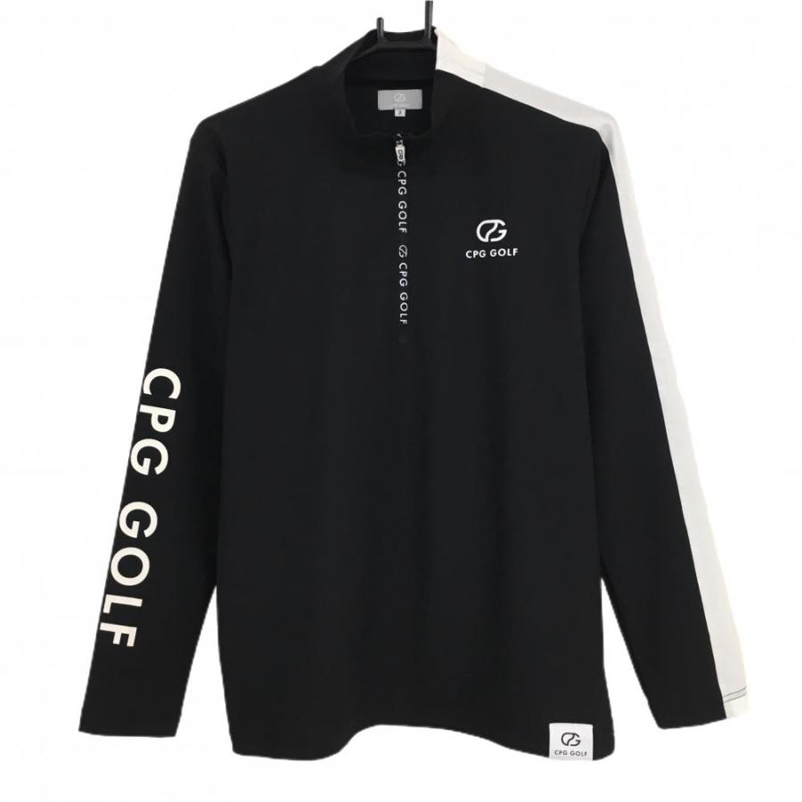 新品】CPG 長袖ハイネックシャツ 黒×白 メッシュ調 ハーフジップ 立体