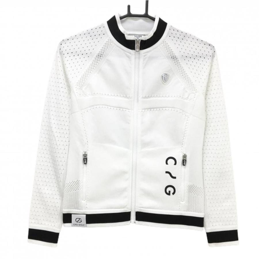 新品】CPG ニットジャケット 白×黒 透かし編み 立体ロゴ レディース 1