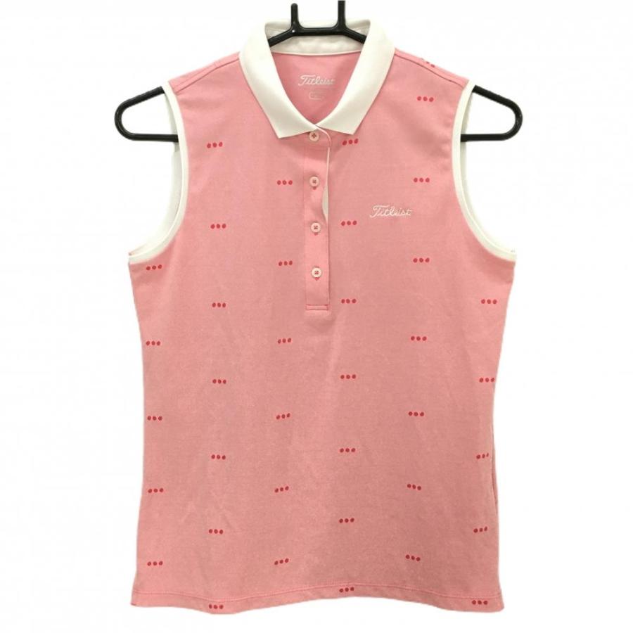 Titleist レディースゴルフノースリーブトップ、ホワイト、ピンク