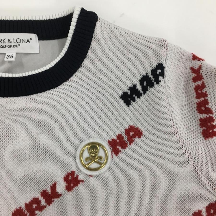 MARK&LONA（マークアンドロナ） セーター 白×レッド ロゴ総柄 ニット