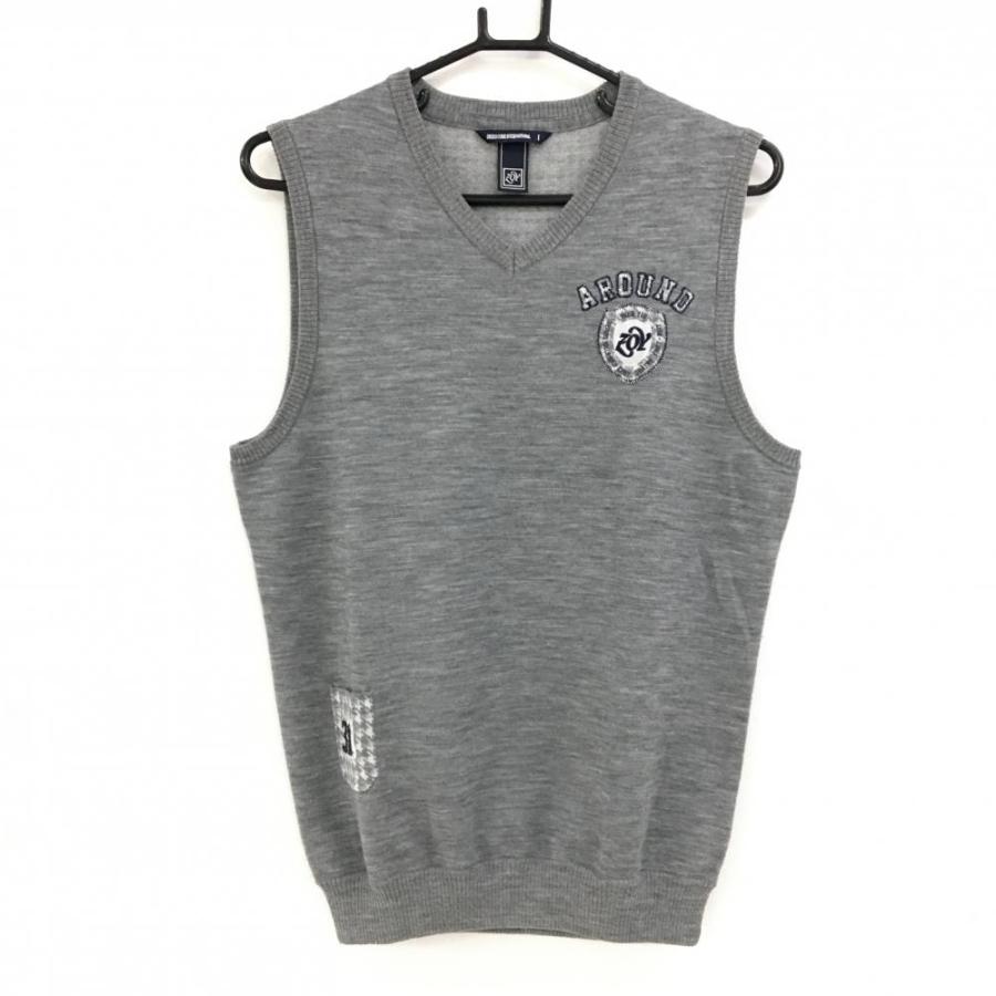 ZOY 【美品】ゾーイ ニットベスト グレー×白 背面千鳥格子 羊毛混 V