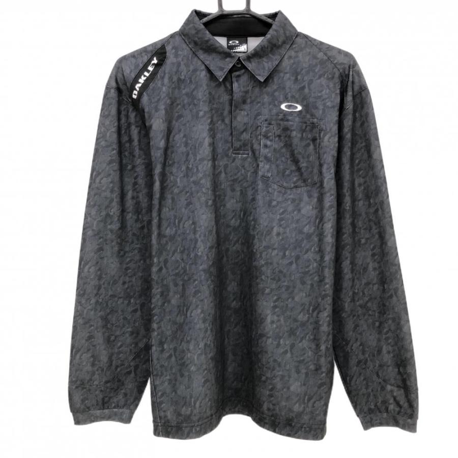 OAKLEY 【超美品】オークリー 長袖ポロシャツ グレー×黒 総柄 胸