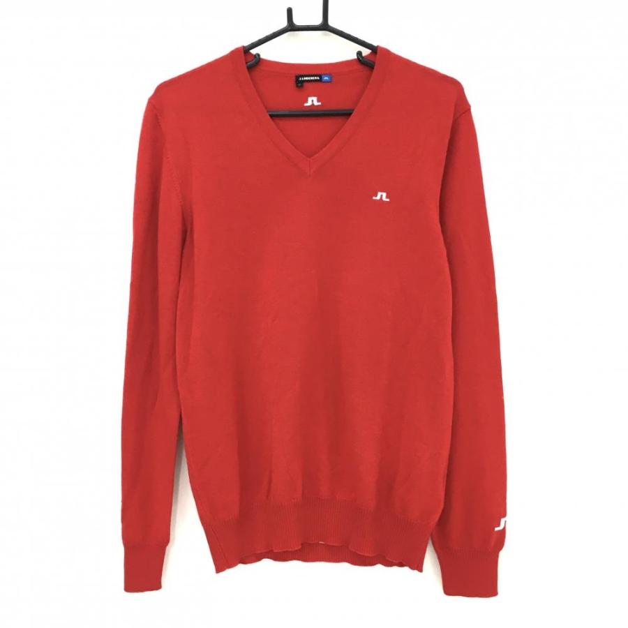Jリンドバーグ ウール100%セーター J.LINDEBERG 【美品】ジェイリンドバーグ セーター レッド ロゴ