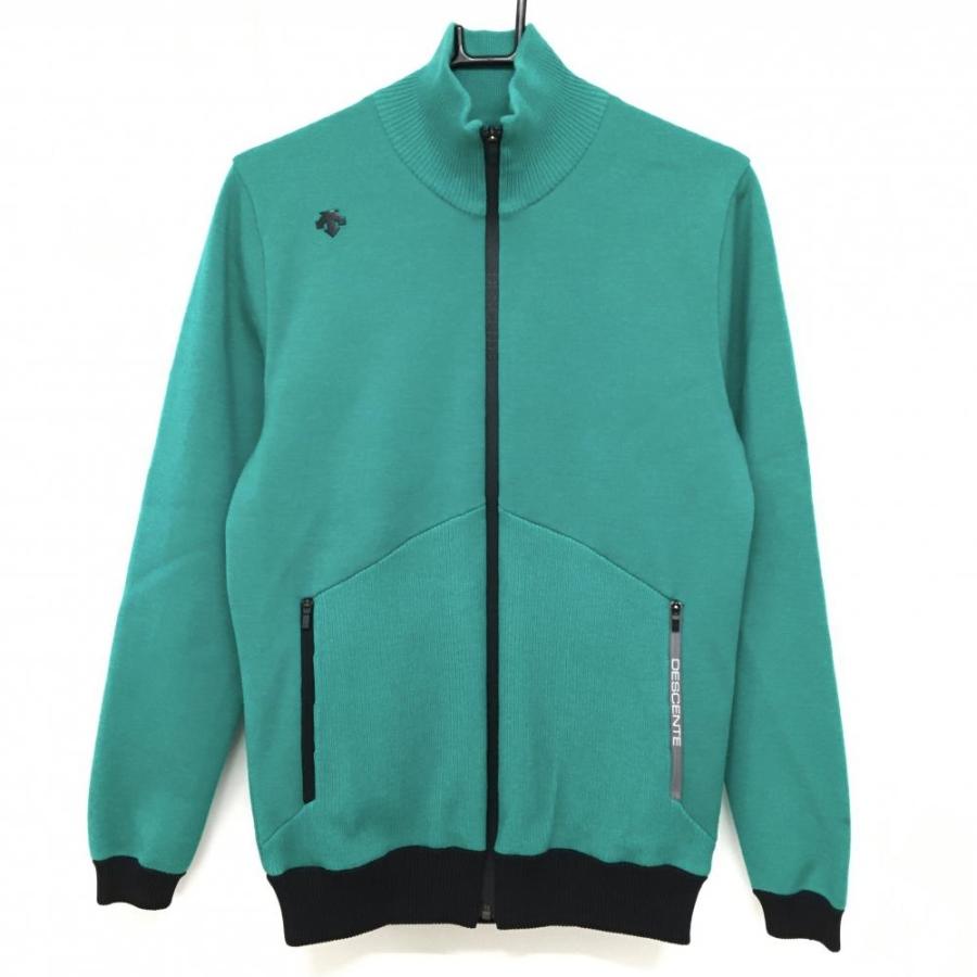 デサントゴルフ ウール混 中綿ニットジャケット グリーン×黒 Mサイズ DESCENTE GOLF 【美品】デサントゴルフ 中綿ニットジャケット グリーン