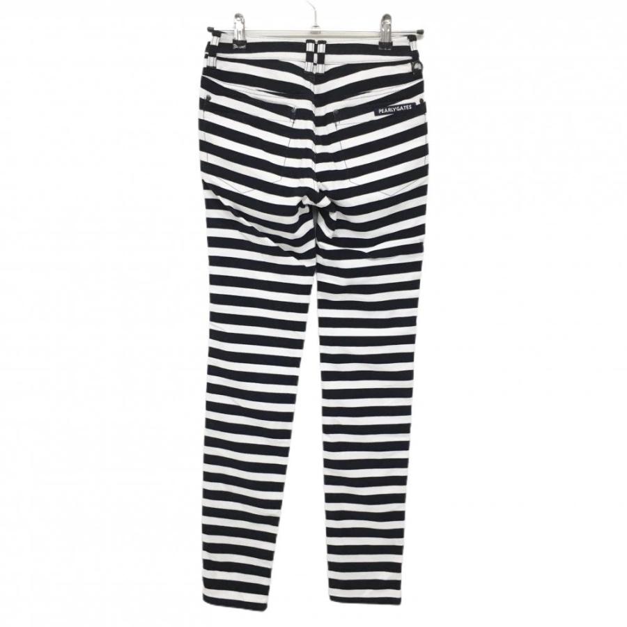 【新品】パーリーゲイツ パンツ 白×黒 ボーダー 表微起毛 ストレッチ  レディース 00(XS) ゴルフウェア PEARLY GATESの画像