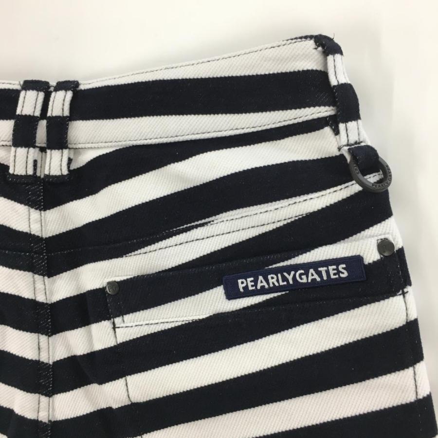 【新品】パーリーゲイツ パンツ 白×黒 ボーダー 表微起毛 ストレッチ  レディース 00(XS) ゴルフウェア PEARLY GATESの画像