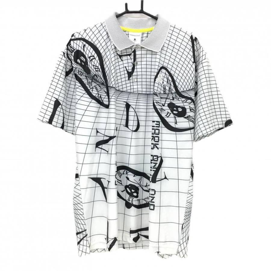 MARK&LONA マークアンドロナ　ポロシャツ　総柄　メンズ　ゴルフ　白黒　M MARK&LONA マークアンドロナ ポロシャツ 半袖 総柄 メンズ ゴルフ L