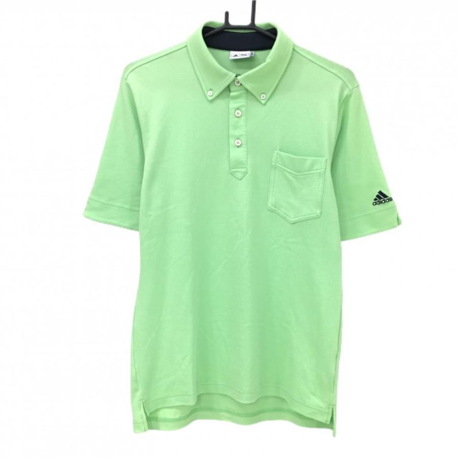 adidas（アディダス） 半袖ポロシャツ ライトグリーン ロゴ黒 メンズ M