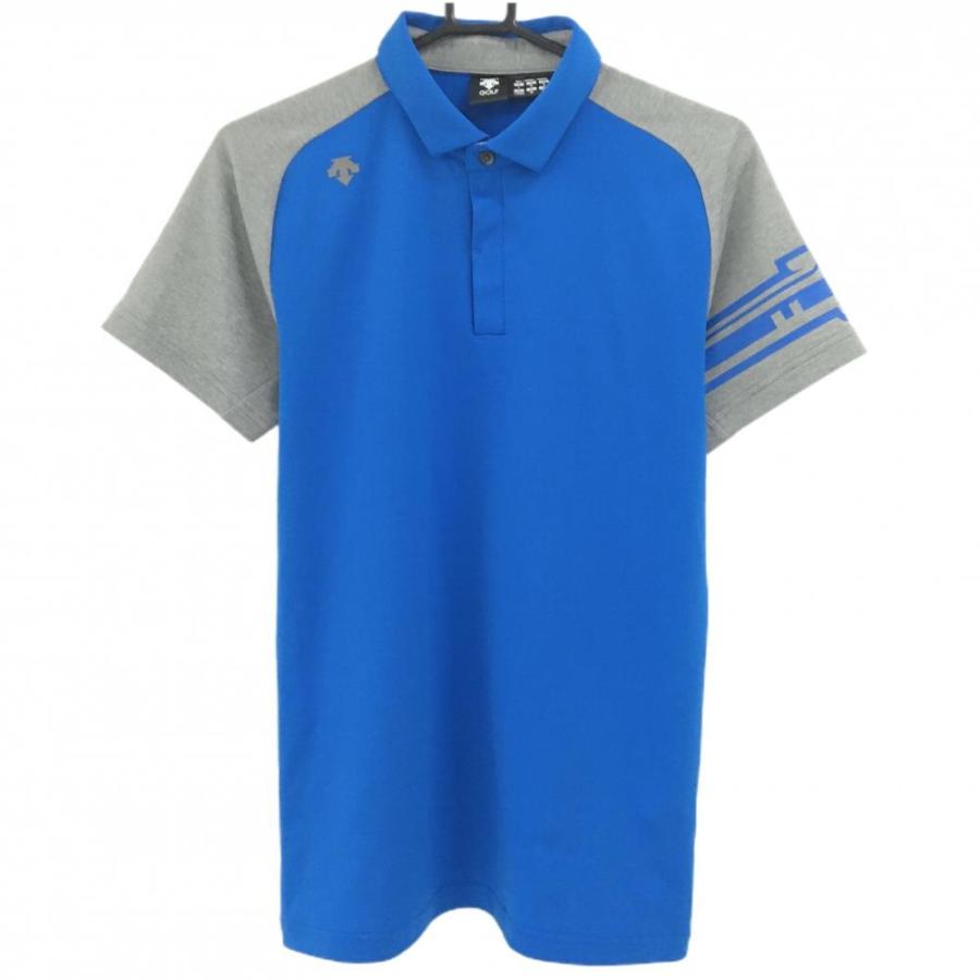 新品　DESCENTE GOLF デサントゴルフ　メンズポロシャツ　L DESCENTE GOLF デサントゴルフ 半袖ポロシャツ ブルー×グレー 肩