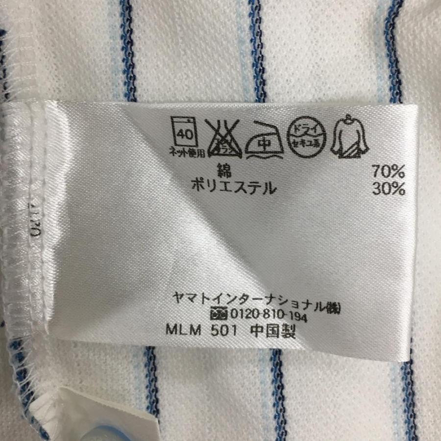 クロコダイル 半袖ポロシャツ 白×ブルー ストライプ メンズ L ゴルフ