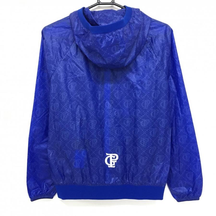 超美品】パーリーゲイツ ジップパーカー ブルー ロゴ総柄 撥水