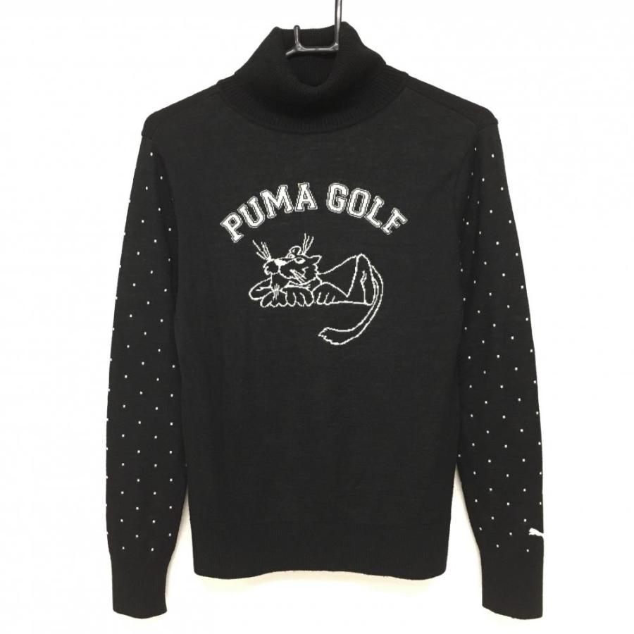 PUMA（プーマ） タートルネックセーター 黒×白 袖ドット柄 タイガー