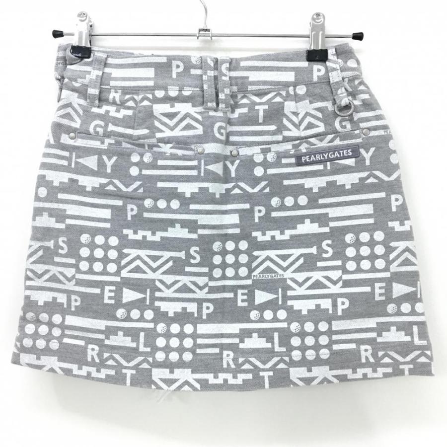 【新品】パーリーゲイツ スカート グレー×白 総柄 フリンジ ストレッチ レディース 00(XS) ゴルフウェア PEARLY GATESの画像