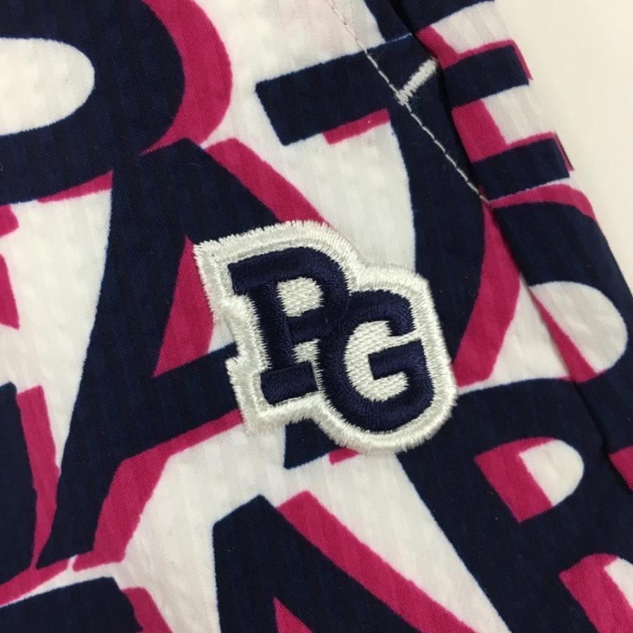 【新品】パーリーゲイツ スカート 白×ネイビー ロゴ英字総柄 サッカー生地 レディース 00(XS) ゴルフウェア PEARLY GATESの画像