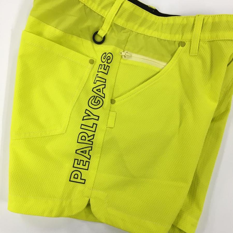 【新品】パーリーゲイツ ショートパンツ イエロー×ネイビー ダイヤ柄織生地 サイドロゴ  レディース 0(S) ゴルフウェア PEARLY GATES_2