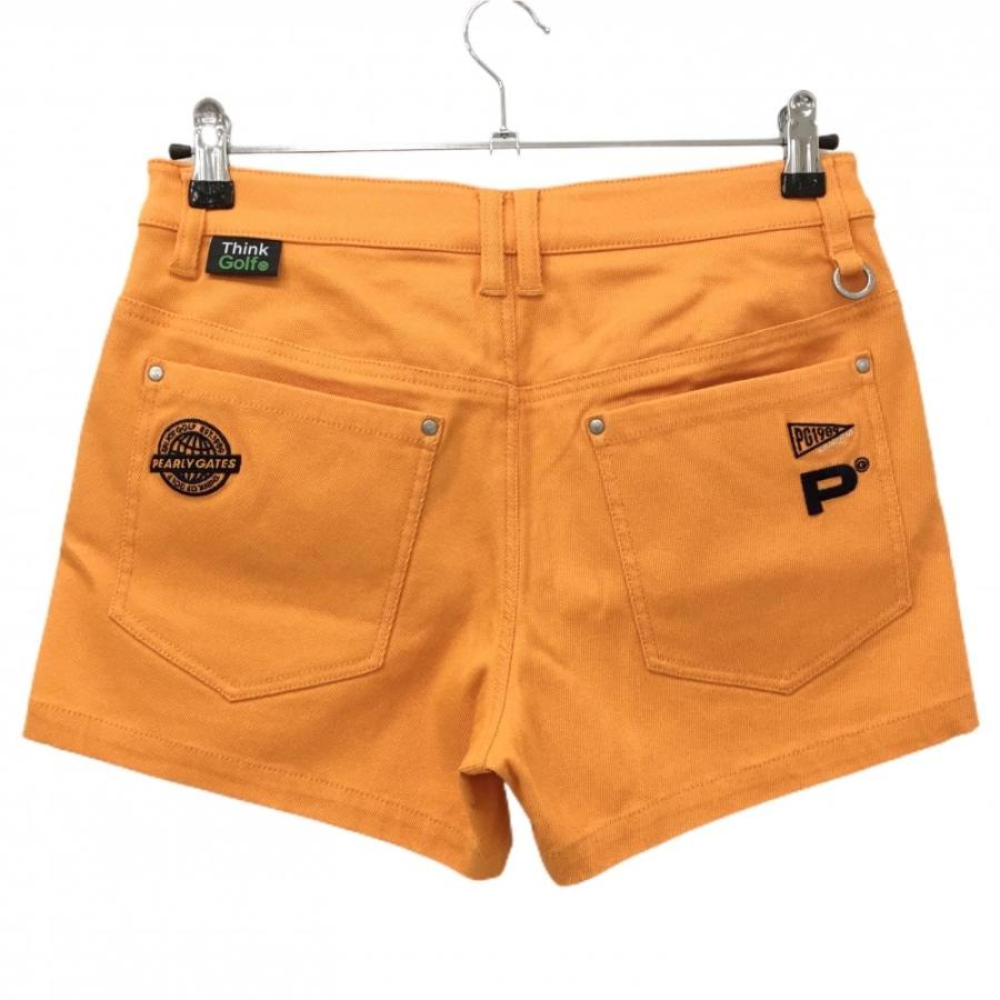 【新品】パーリーゲイツ ショートパンツ オレンジ×ネイビー ロゴ刺しゅう ストレッチ レディース 0(S) ゴルフウェア PEARLY GATESの画像
