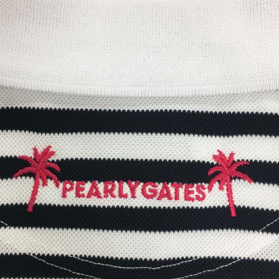 【新品】パーリーゲイツ 半袖ポロシャツ 白×ネイビー ボーダー ヤシの木プリント レディース 1(M) ゴルフウェア PEARLY GATES PEARLY GATES（パーリーゲイツ） 【新品】パーリーゲイツ 半袖
