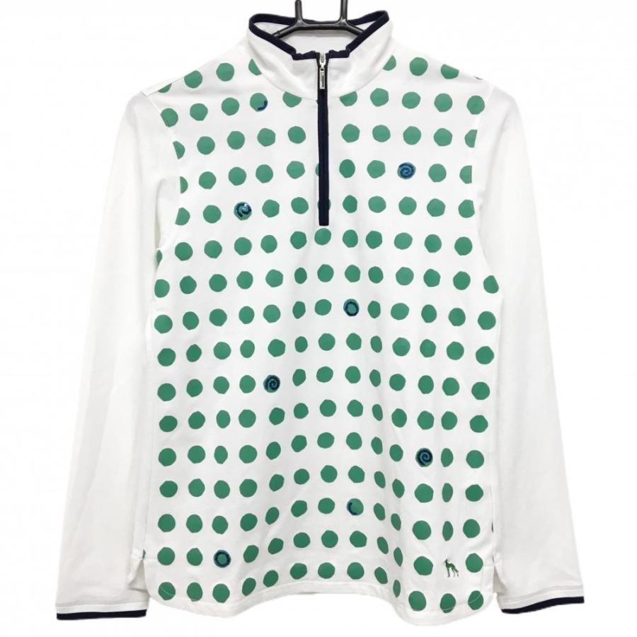 adabat 【美品】アダバット 長袖ハイネックシャツ 白×グリーン ドット