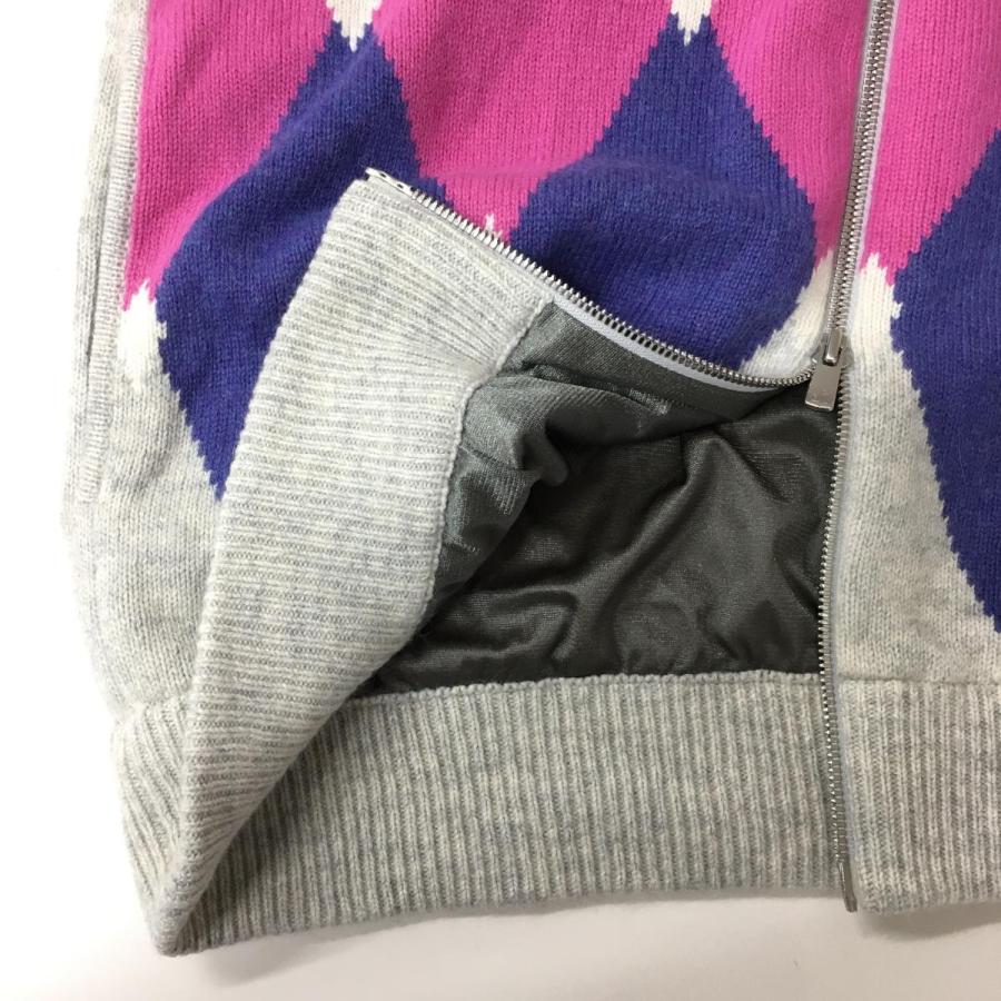 美品　キャロウェイ　ブルゾン　ジャケット　ウール　ニット ホワイト　ピンク M Callaway（キャロウェイ） 【超美品】キャロウェイ ニットジャケット