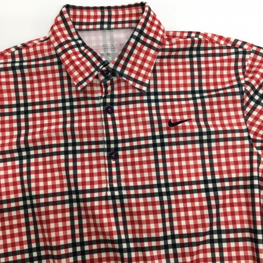 NIKE GOLF 赤黒チェック ポロシャツ　Mサイズ NIKE（ナイキ） 【超美品】ナイキ 半袖ポロシャツ レッド×黒×白