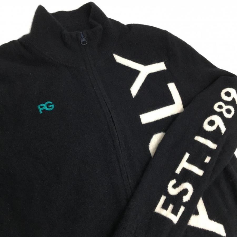 美品PEARLYGATES パーリーゲイツ ニットジャケット 総柄 白×黒 PEARLY GATES（パーリーゲイツ） ニットジャケット 黒×白 UFO総柄