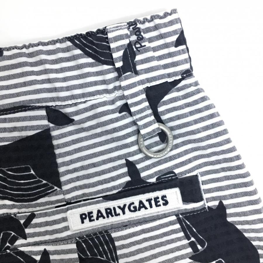 【新品】パーリーゲイツ スカート 白×グレー×黒 総柄 イルカ クジラ ボーダー サッカー生地 レディース 0(S) ゴルフウェア PEARLY GATESの画像