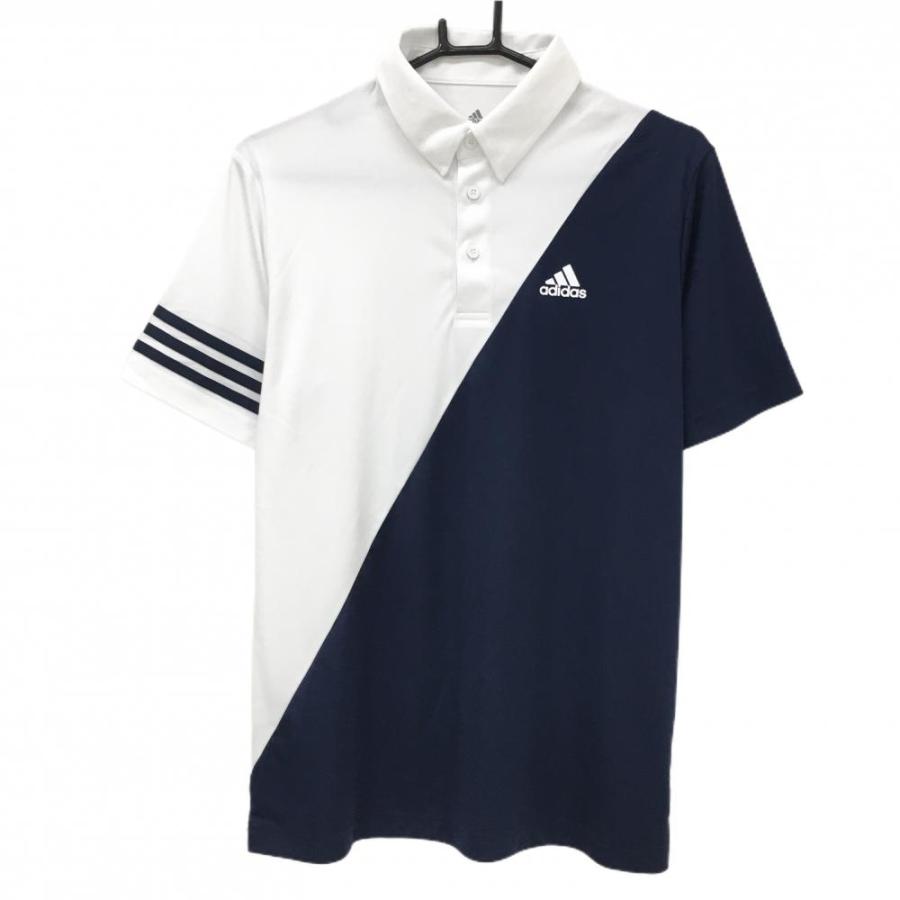 adidas（アディダス） 【美品】アディダス 半袖ポロシャツ 白×ネイビー