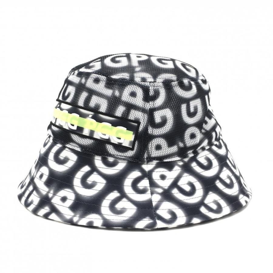 PGG 【超美品】PGGパーリーゲイツ ハット 黒×白 ロゴ総柄 一部