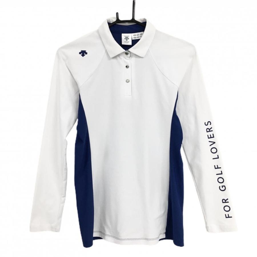 DESCENTE GOLF 【超美品】デサントゴルフ 長袖ポロシャツ 白×ネイビー