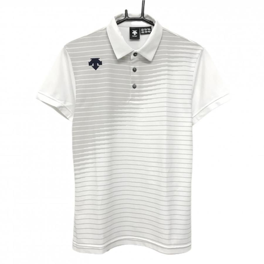 DESCENTE GOLF 【美品】デサントゴルフ 半袖ポロシャツ 白×グレージュ