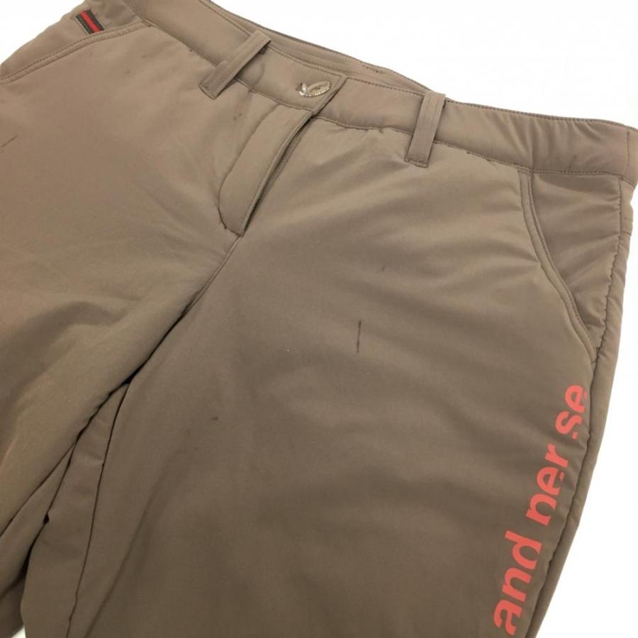 and per se（アンパスィ） 中綿パンツ ブラウン ロゴレッド 裾ドロー