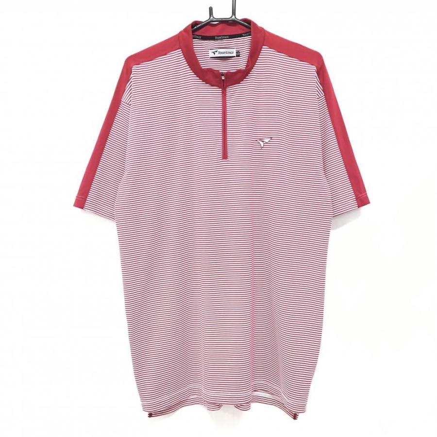 TOURSTAGE 【美品】ツアーステージ 半袖ハイネックシャツ レッド×白