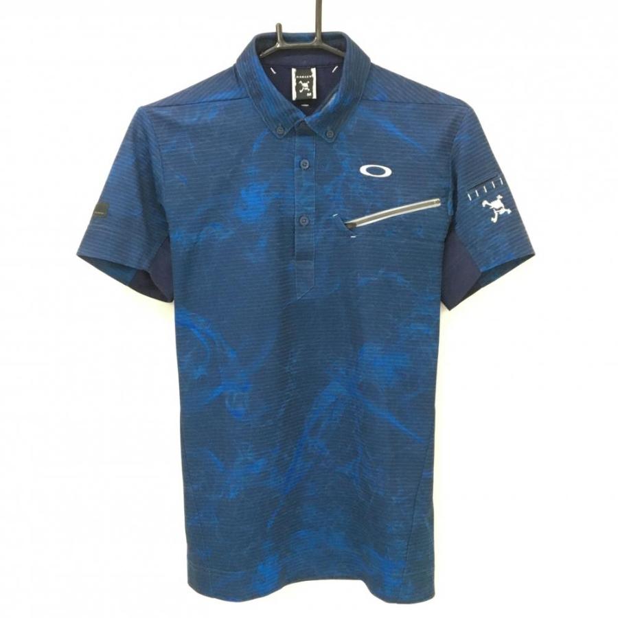 OAKLEY（オークリー） 半袖ポロシャツ ネイビー×青 総柄 スカル