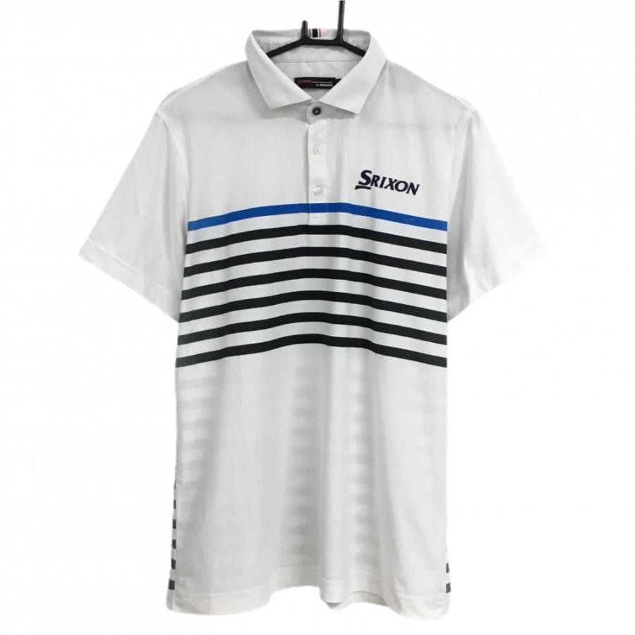 SRIXON スリクソンbyデサント 半袖ポロシャツ 白×黒 一部ボーダー ロゴ
