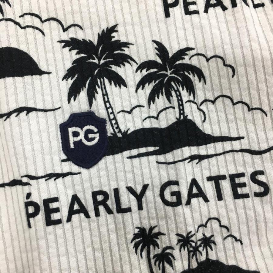 PEARLY GATES（パーリーゲイツ） 半袖ポロシャツ 白×黒 ヤシの木柄