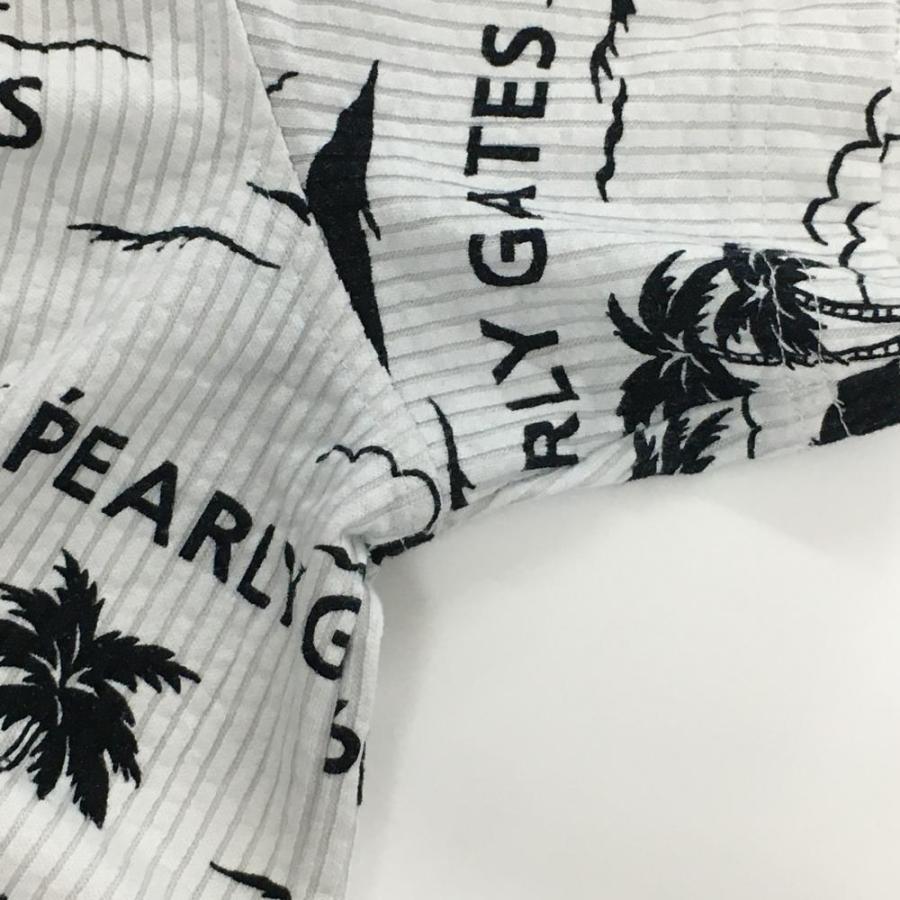 PEARLY GATES（パーリーゲイツ） 半袖ポロシャツ 白×黒 ヤシの木柄