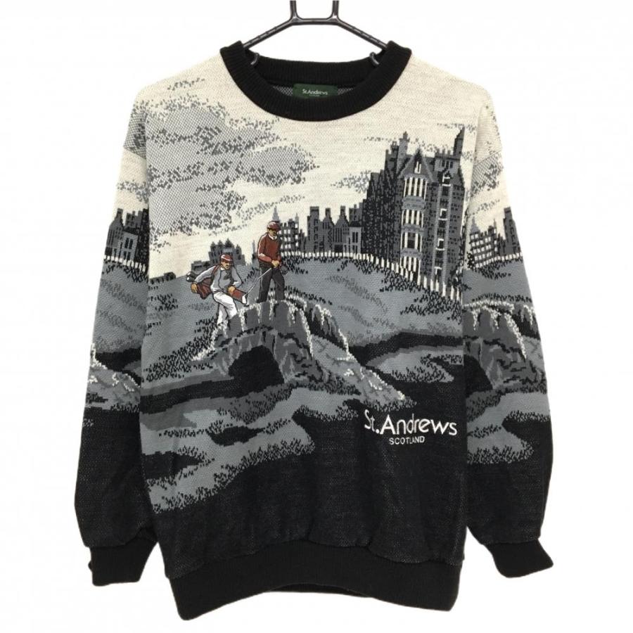 SANDREWS セントアンドリュース【メンズセーター】【LLサイズ】【新品】 St ANDREWS セントアンドリュース セーター 白×黒 総柄 ゴルファー