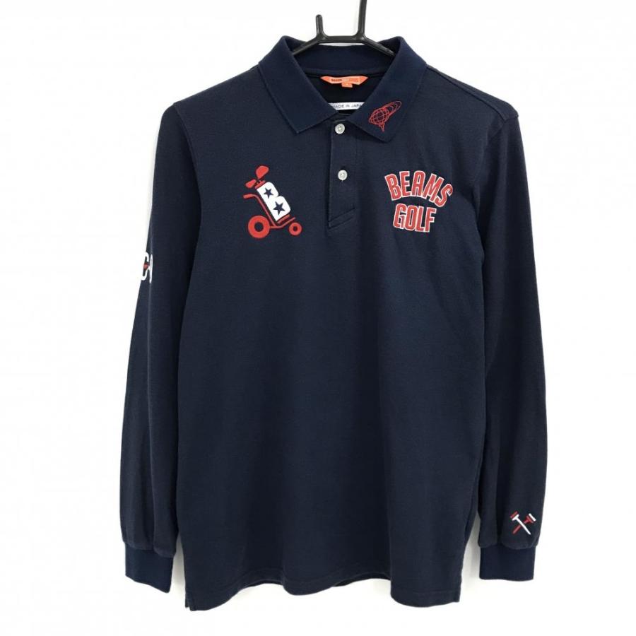 BEAMS GOLF ビームスゴルフ 長袖ポロシャツ ネイビー ロゴ刺しゅう