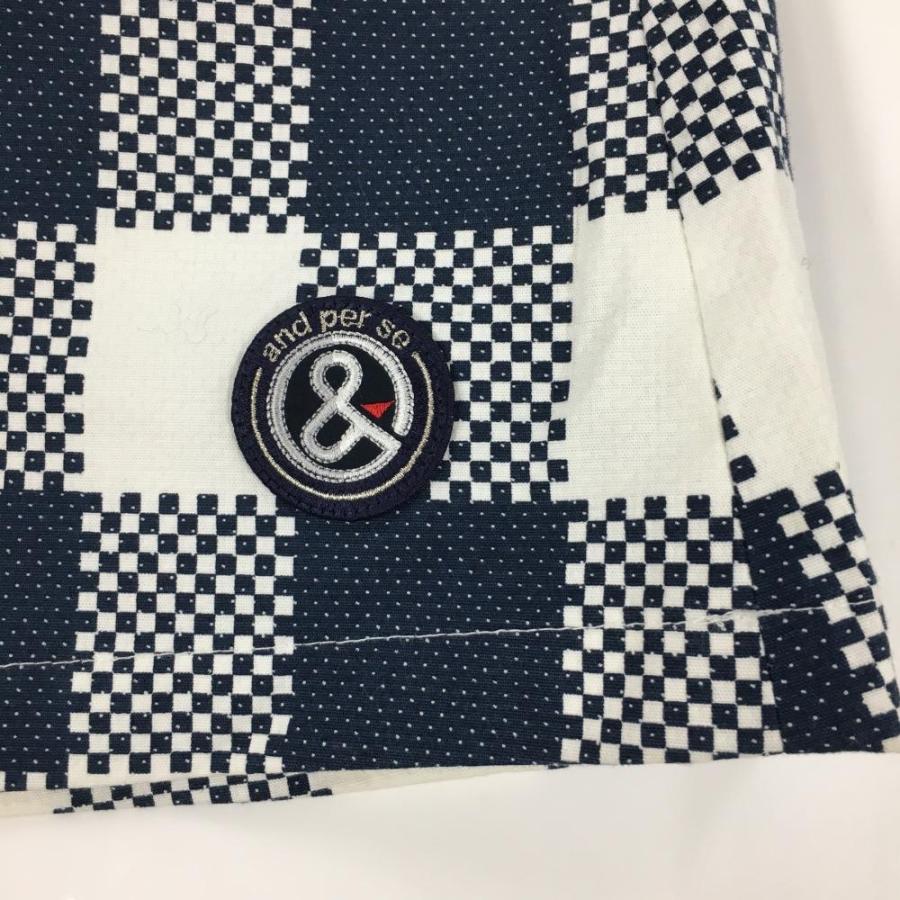and per se（アンパスィ） スカート 白×ネイビー チェック シルバー