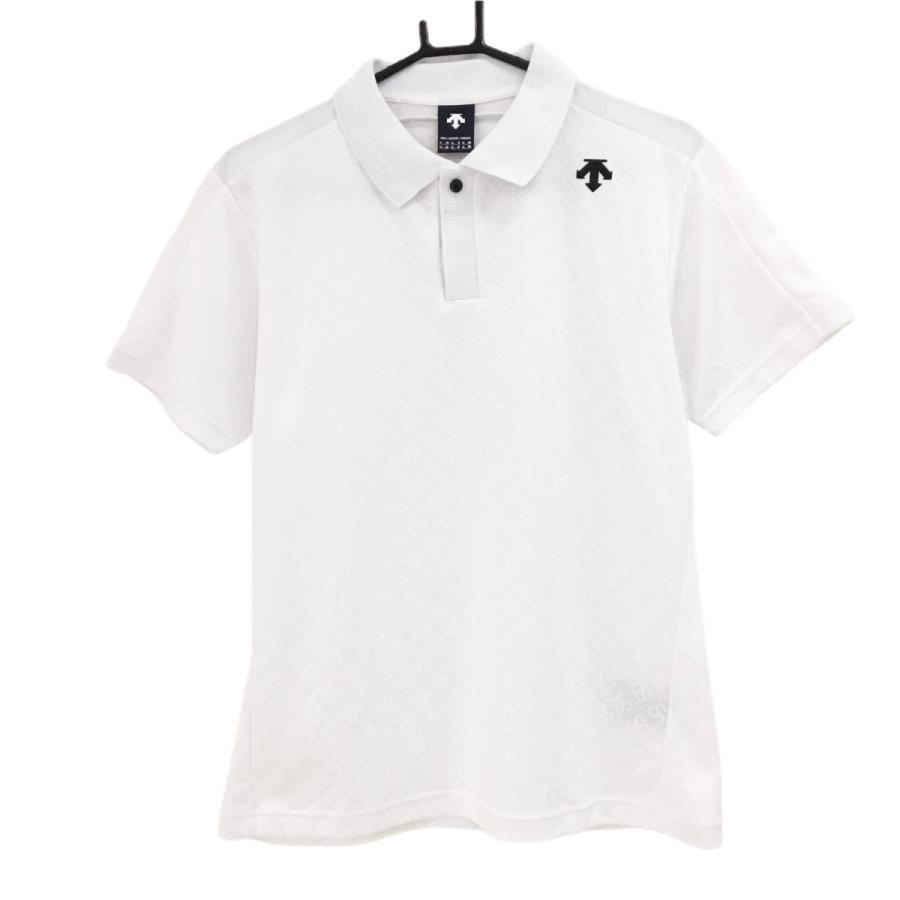 DESCENTE GOLF 【超美品】デサントゴルフ 半袖ポロシャツ 白 ロゴ総柄